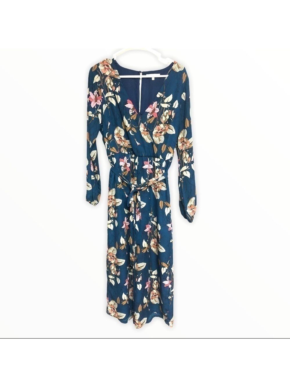 June and Hudson Teal Floral Jumpsuit Medium